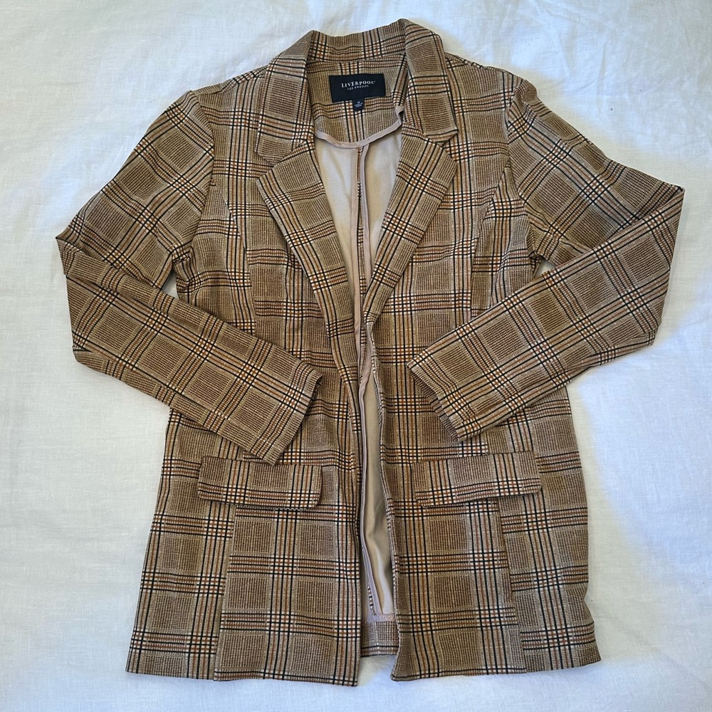 Liverpool LA Brown and Tan Checkered Blazer Medium